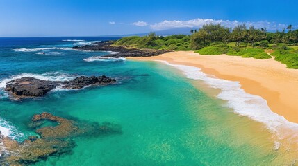 Obraz premium Scenic tropical beach with turquoise water and golden sand