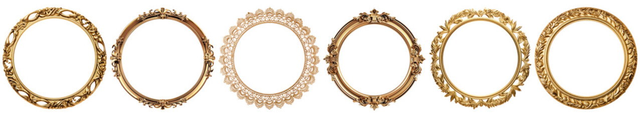PNG Elegant vintage gold frame collection, element set on transparent background