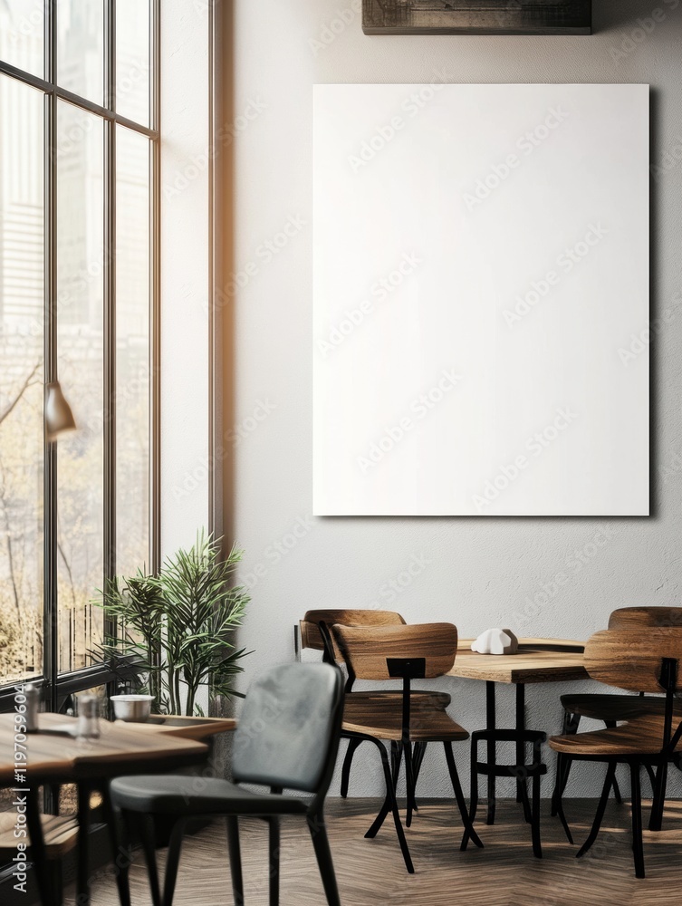 Leinwandbilder modern cafe interior with empty wall space ideal for text or artwork placement and inviting dining a