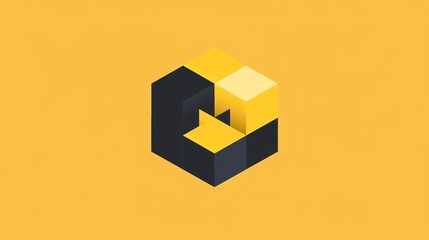 Fototapeta premium An abstract design of a black and yellow cube with a yellow background.