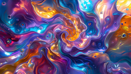 Abstract Fluid Art with Luminous Swirls and Vibrant Color Transitions