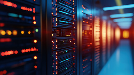 Data center operations server room technology infrastructure modern environment close-up view high-performance systems