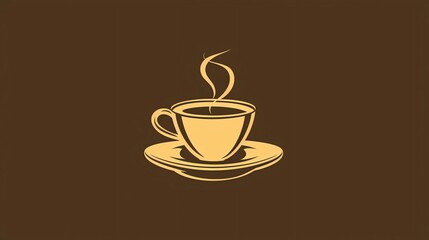 Obraz premium A simple, stylized icon of a coffee cup and saucer on a brown background.