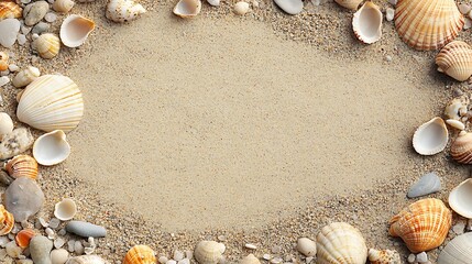 Obraz premium A grainy sand texture with scattered small pebbles and shells 