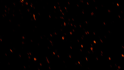 Blurred fire embers sparks on black background . Texture isolated overlays. Concept of particles, sparkles, flame and light. © Victor