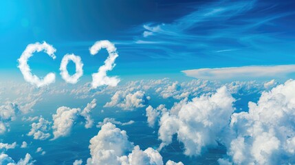 CO2 text made of clouds in the sky: Climate change concept and global environmental impact background