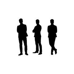 Silhouettes of Business Professionals in Stylish Standing Poses - SVG