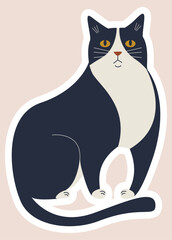 Cute sitting cat doodle vector character. Adorable cat, kitten character flat design
