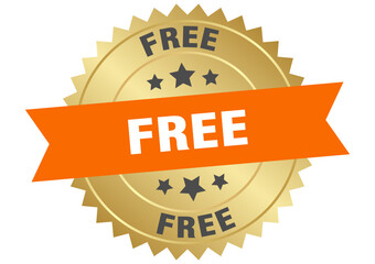 free. free round orange and gold label isolated on transparent background