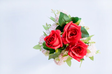 Red Rose Flower. Red plastic roses on isolate white background. clipping path.valentine celebration concept