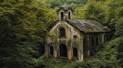 Abandoned monastery in the forest