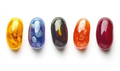 Fototapeta premium Colorful Jelly Beans Arranged in a Row on White Background - A Visual Treat for Candy Lovers and Sweet Enthusiasts