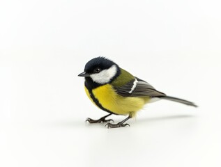 Obraz premium Colorful great tit bird standing on a smooth surface in a bright environment