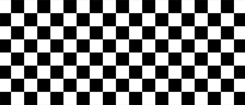 Chess board optical visual illusion, checkerboard banner template. Black and white checkers squares, vector abstract background.