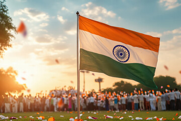Indian flag hosting celebration for 26 January in a lawn