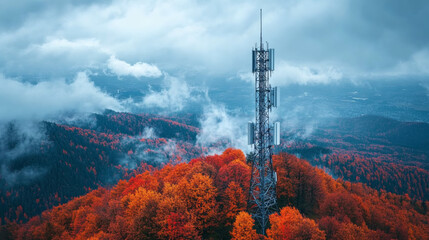 Obraz premium Sunset Over Cell Tower with 5G Technology 