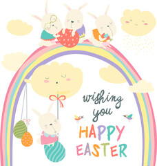Easter bunnies and easter egg. Vector illustration