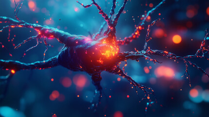 A vibrant, high-resolution illustration of a neuron