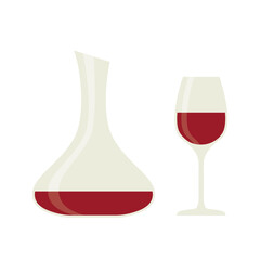 red wine carafe, decanter and glass- vector illustration