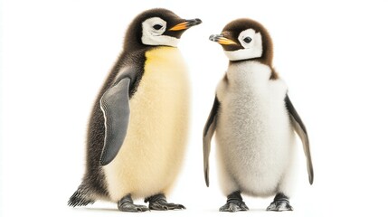 Obraz premium Intimate wildlife shot emperor penguin chick and parent on icy antarctic landscape