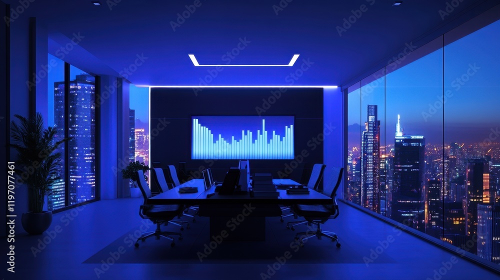 Poster a financial bar graph displayed on a high-resolution monitor in a modern office.