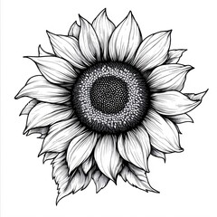 Fototapeta premium Elegant Black and White Sunflower Botanical Illustration Floral Design