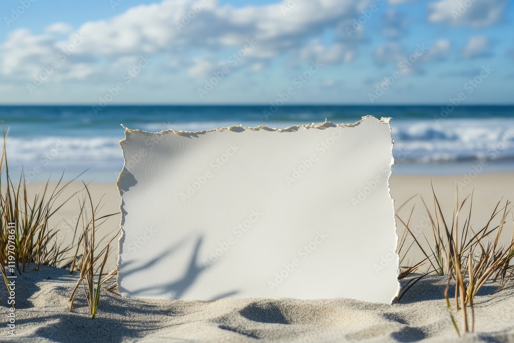 Leinwandbilder blank canvas on sandy beach with ocean view and clouds in the background inviting creative expressio