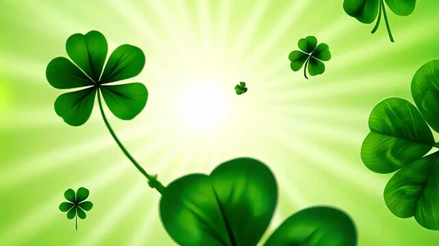 Floating Clover Leaves on a Vibrant Green Background for St. Patrick's Day.St. Patrick's Day concept