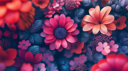 Stunning 3D Floral Artwork with Vibrant Colors and an Enchanting Background Creating a Visual Masterpiece
