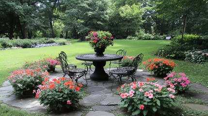 Naklejka premium A garden filled with colorful impatiens flowers in shaded corners.