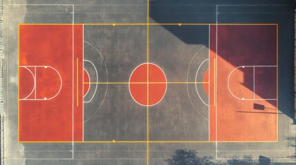 Aerial View of Colorful Suburban Basketball Court