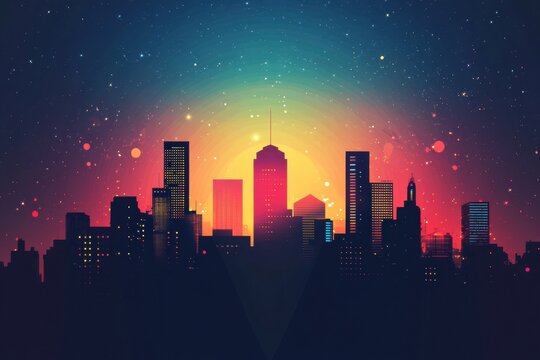 City skyline illuminated by vibrant colors at dusk, perfect for adding custom text or branding. Generative AI