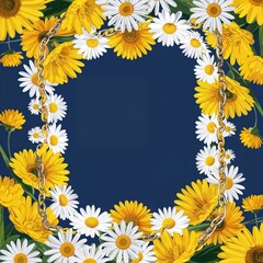 Fototapeta premium Bright yellow daisy chains wrapping the edges for a sunny and joyful frame background