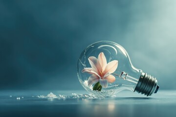 Delicate flower inside light bulb creates harmonious blend of na