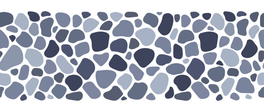 Cobblestone mosaic seamless border, stone texture. Vector abstract repeat background