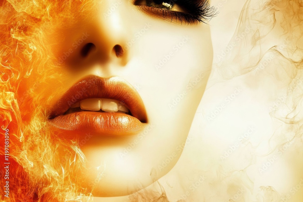 Aufkleber Create stunning visual art seamlessly incorporating fiery elements and captivating facial features for creative projects. Generative AI