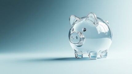 Transparent piggy bank reflects light, symbolizing savings and f