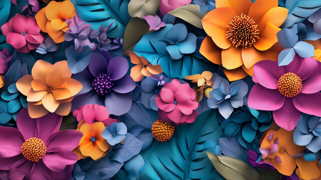 Stunning 3D Floral Artwork with Vibrant Colors and an Enchanting Background Creating a Visual Masterpiece
