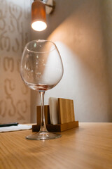 dirty glasses on the table of a Georgian cafe. stained drink glass