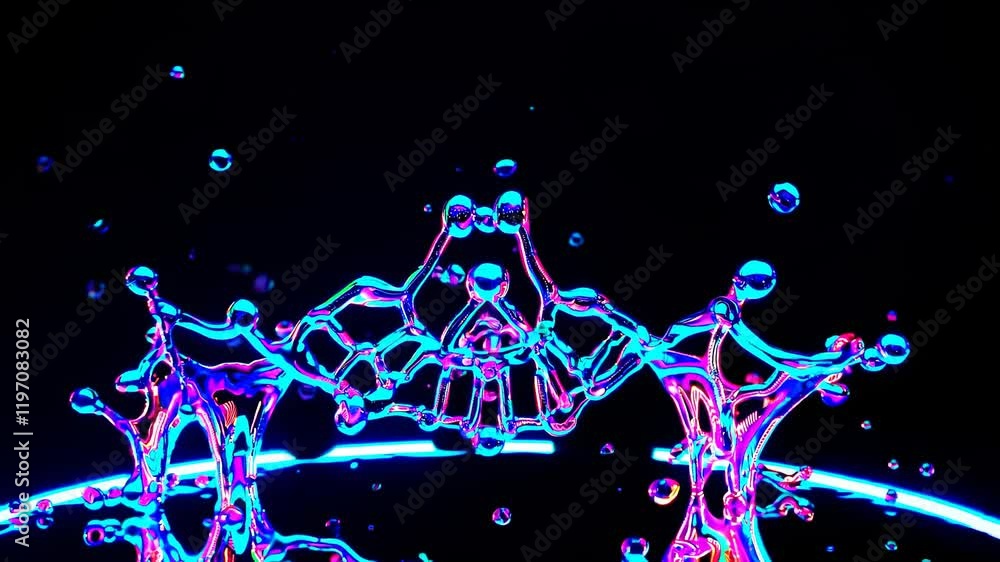 Poster colorful droplets create mesmerizing patterns in dark background