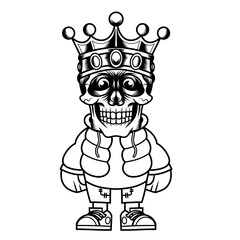 Mascot character design cartoon crown king skull outline