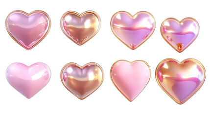 Fototapeta premium A row of six hearts, each one a different shade of pink