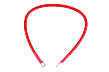 Red cable isolated on white background.Top view