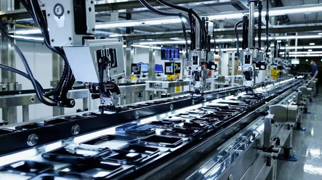 Innovative assembly line for smartphone production in a modern factory