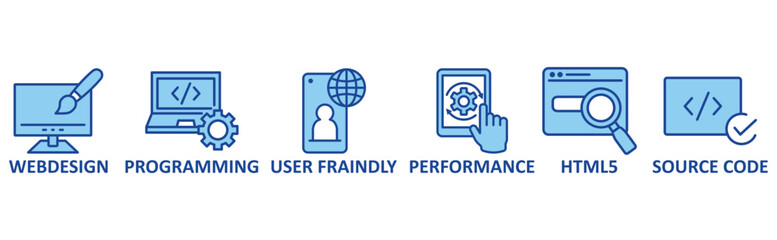Mobile First icon set illustration concept with icon of webdesign, programming, user fraindly, performance, html5, source code	
