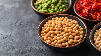 Assorted legumes in bowls, healthy food