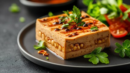 Delicious grilled tofu with nuts and salad