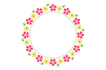 Colorful floral round frame design concept isolated on white background - vector illustration