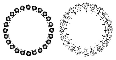 Set of Round frame design concept of two different flowers arranged - vector illustration