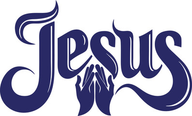 Obraz premium Jesus name in the shape of prayer hands vector